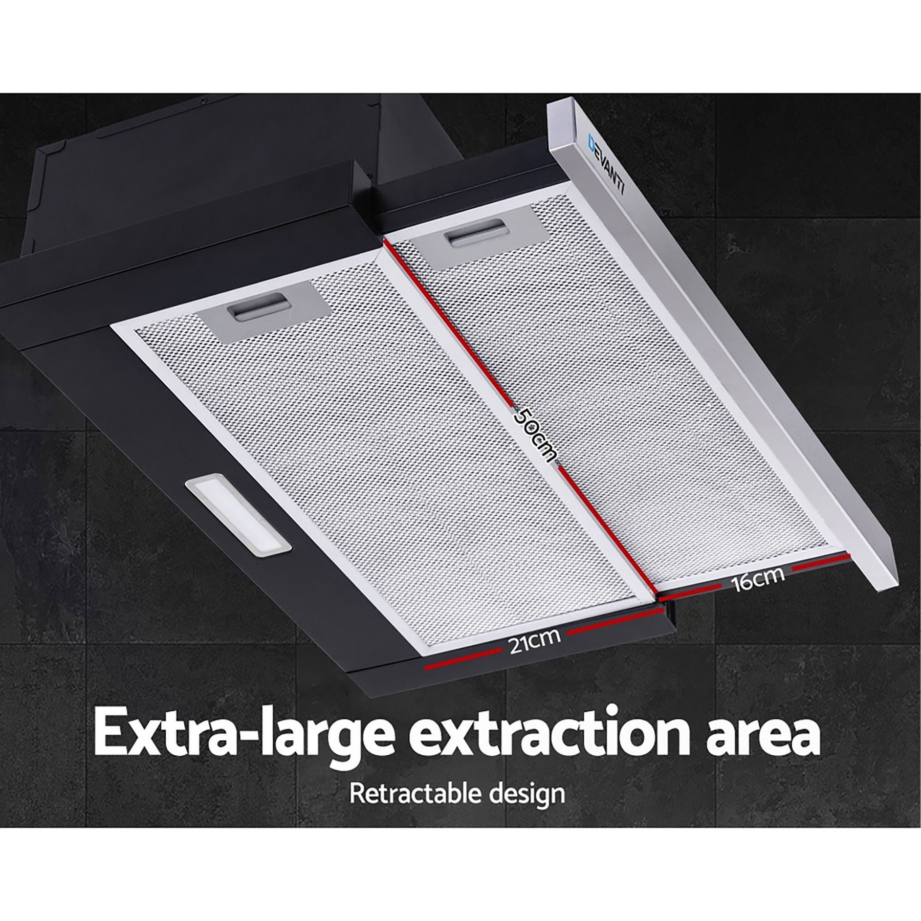 Devanti 600mm Range Hood 60cm Slide out Rangehood Stainless Steel - SportZone.co.nz