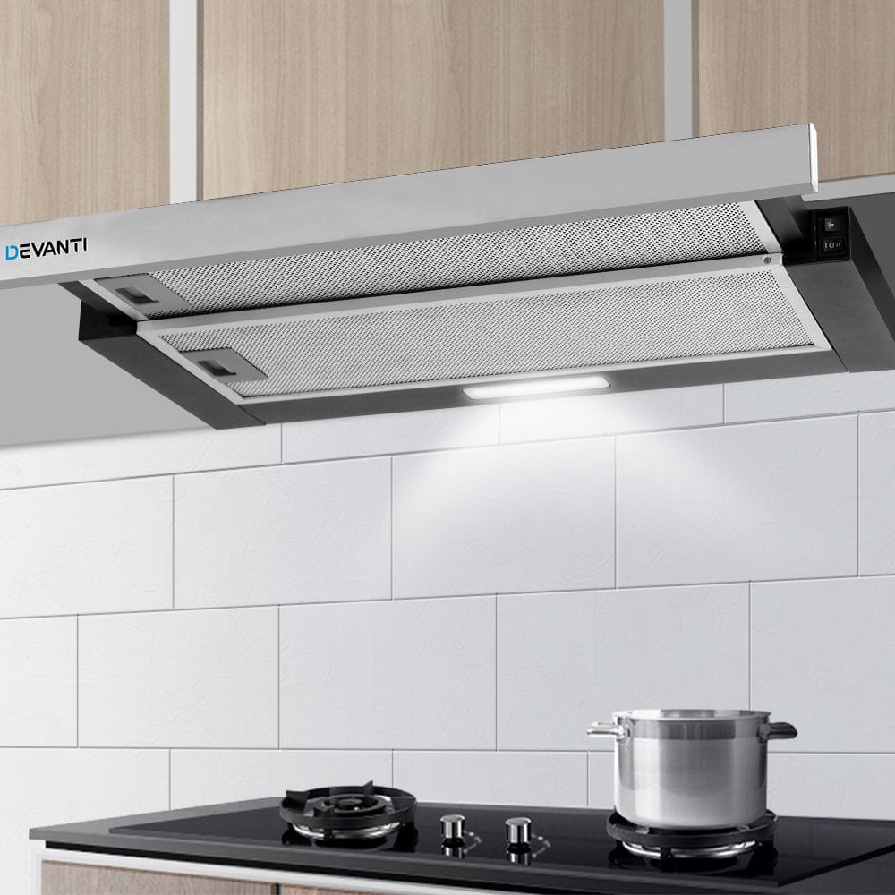 Devanti 600mm Range Hood 60cm Slide out Rangehood Stainless Steel - SportZone.co.nz