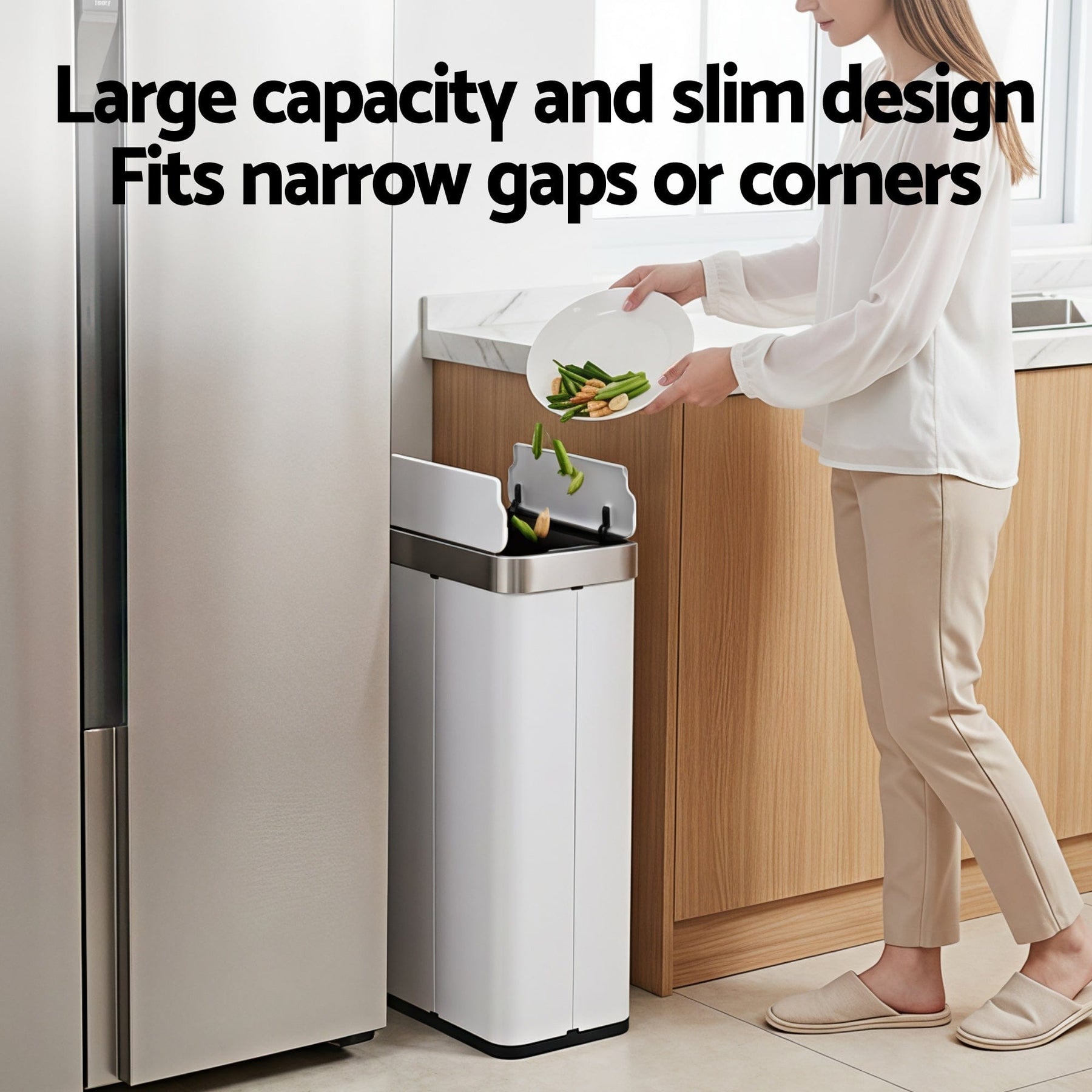 Devanti 70L Automatic Sensor Kitchen Bin – Touchless Smart Rubbish Bin - White - SportZone.co.nz