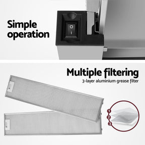 Devanti 900mm Range Hood 90cm Slide out Rangehood Stainless Steel - SportZone.co.nz
