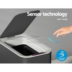 Devanti 9L Motion Sensor Bin Rubbish Automatic Ash Black - SportZone.co.nz