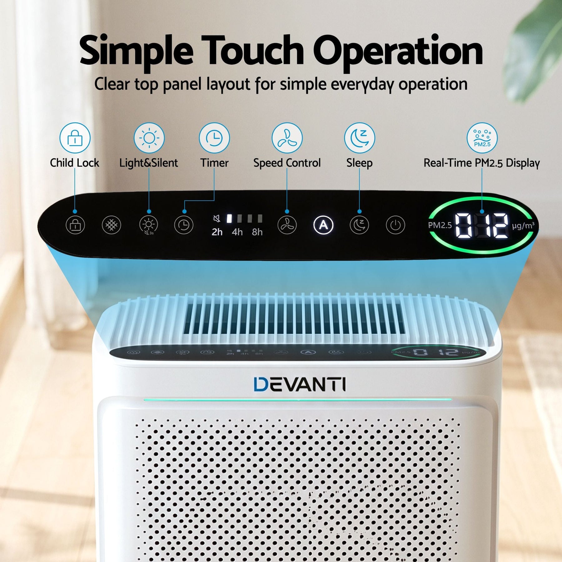 Devanti Air Purifier H12 HEPA Cleaner PM2.5 Display Spare Filter White - SportZone.co.nz