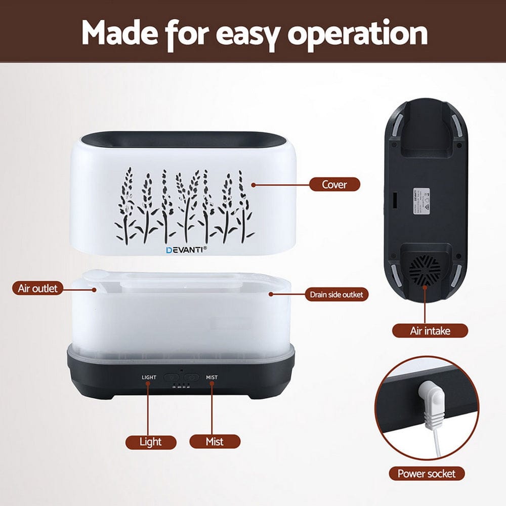 Devanti Aroma Diffuser Aromatherapy Flame 200ml - SportZone.co.nz