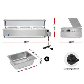 Devanti Bain Marie 3 Pan Food Warmer – Commercial Use - SportZone.co.nz