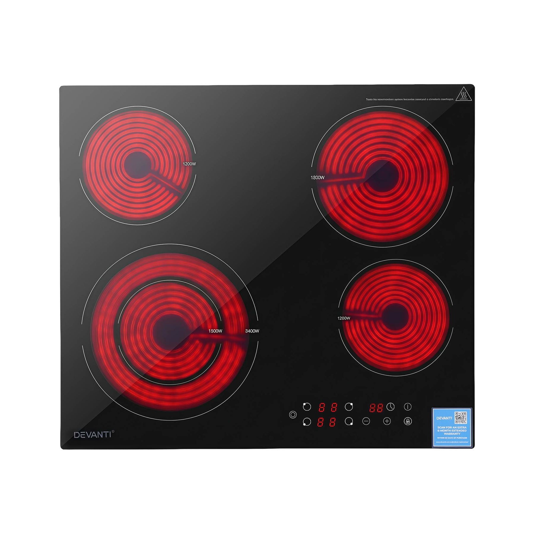 Devanti Ceramic Cooktop 5 Cooking Zone 4 Electric Hobs Touch Control 7600W Black - SportZone.co.nz