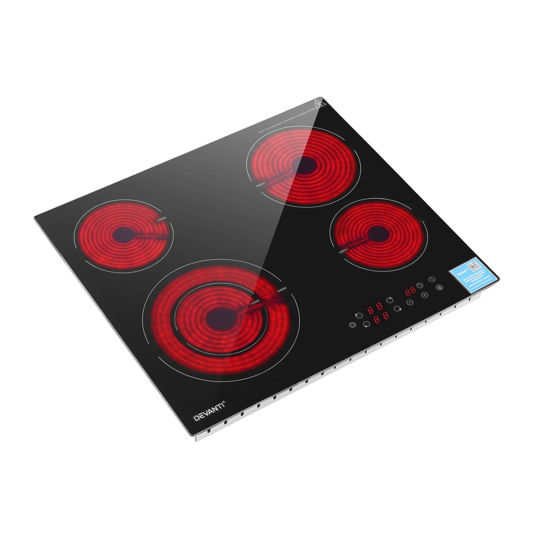 Devanti Ceramic Cooktop 5 Cooking Zone 4 Electric Hobs Touch Control 7600W Black - SportZone.co.nz
