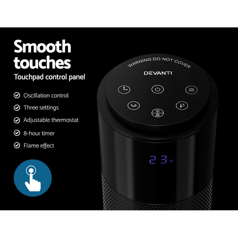 Devanti Ceramic Tower Heater 3D Flame 2000W - SportZone.co.nz