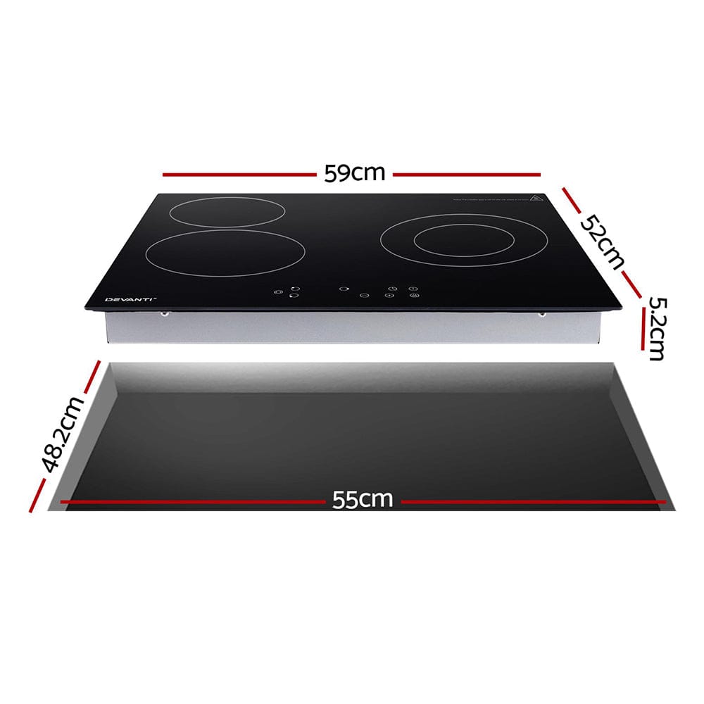 Devanti Electric Ceramic Cooktop 60cm Kitchen Cooker 4 Burner Hob Touch Control 5200W - SportZone.co.nz
