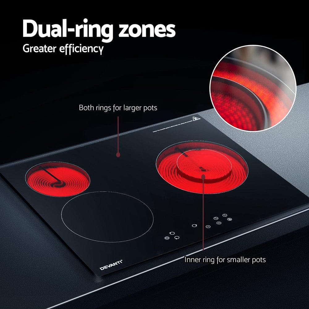 Devanti Electric Ceramic Cooktop 60cm Kitchen Cooker 4 Burner Hob Touch Control 5200W - SportZone.co.nz