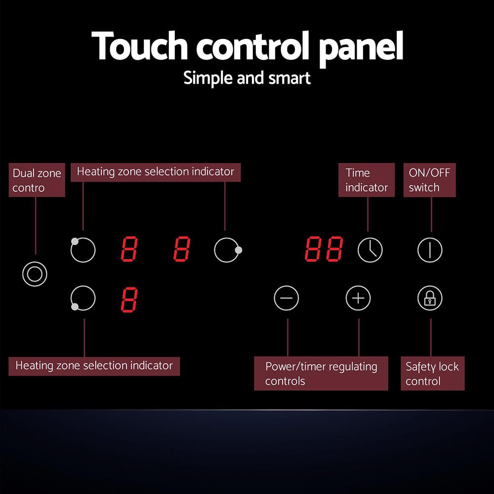 Devanti Electric Ceramic Cooktop 60cm Kitchen Cooker 4 Burner Hob Touch Control 5200W - SportZone.co.nz