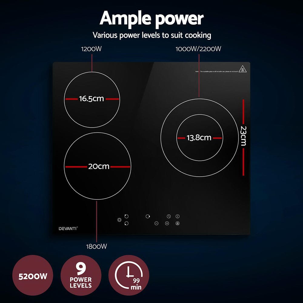 Devanti Electric Ceramic Cooktop 60cm Kitchen Cooker 4 Burner Hob Touch Control 5200W - SportZone.co.nz