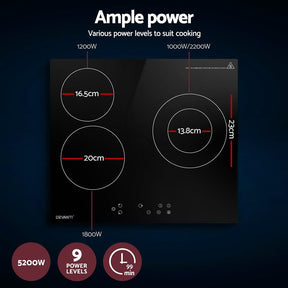 Devanti Electric Ceramic Cooktop 60cm Kitchen Cooker 4 Burner Hob Touch Control 5200W - SportZone.co.nz