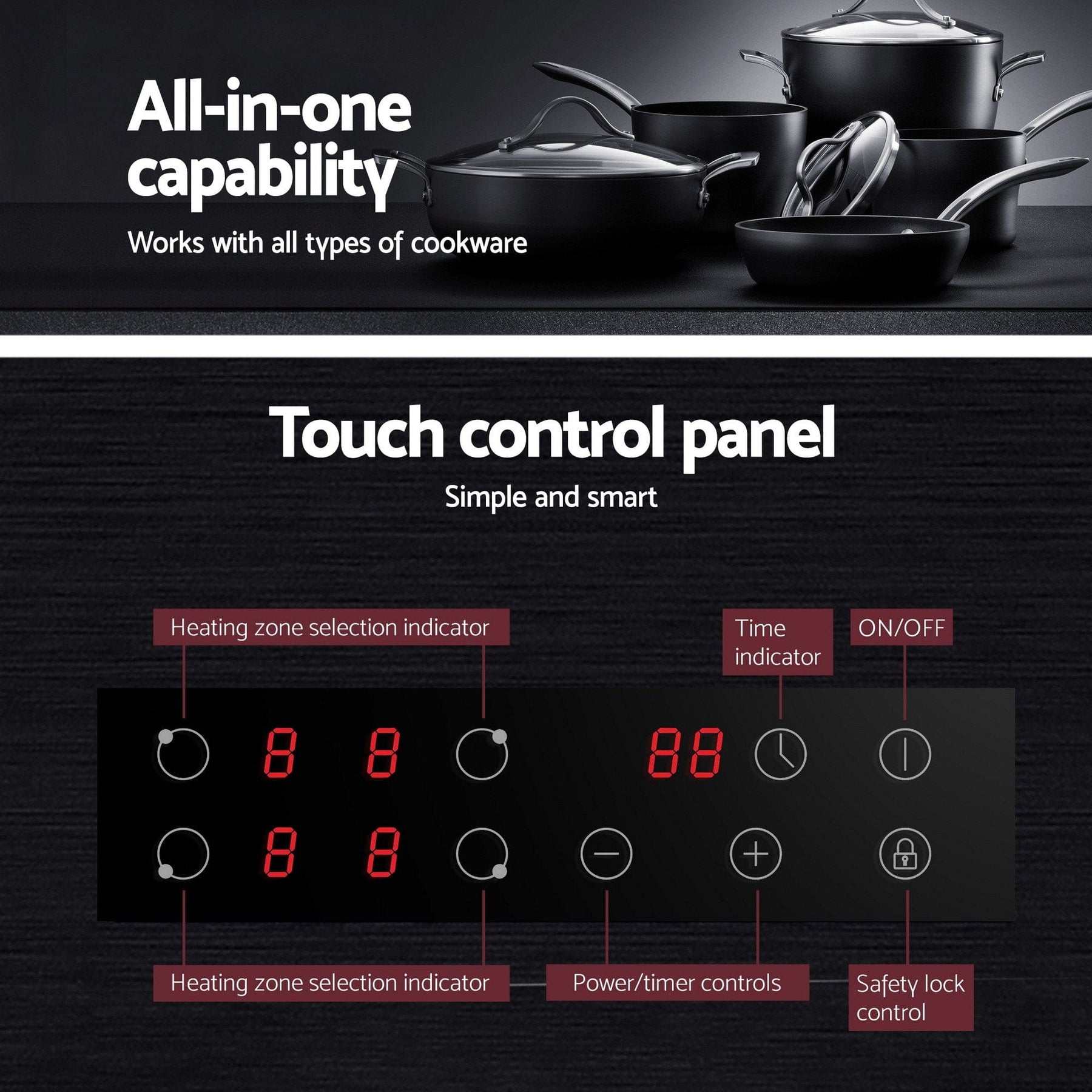Devanti Electric Ceramic Cooktop 60cm Touch Control Grey - SportZone.co.nz
