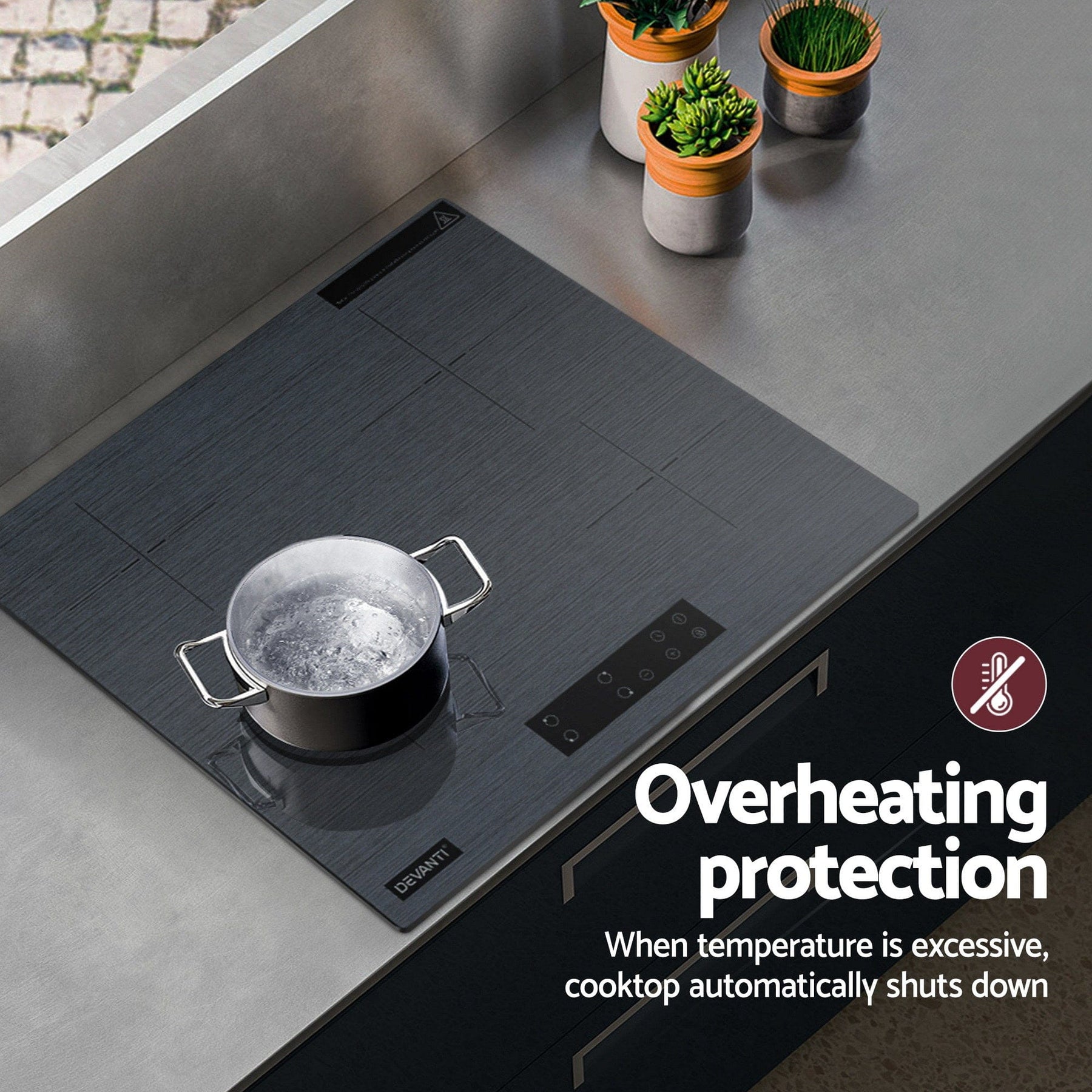 Devanti Electric Ceramic Cooktop 60cm Touch Control Grey - SportZone.co.nz