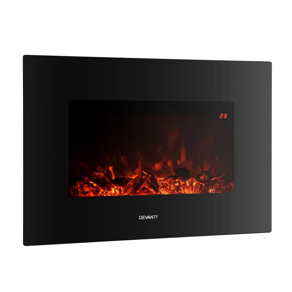 Devanti Electric Fireplace Fire Heater 2000W Black - SportZone.co.nz