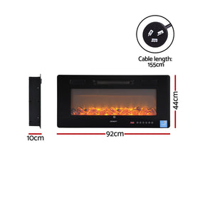 Devanti Electric Fireplace Fire Heater Wall Mounted Insert 3D Flame 1800W Remote Control - SportZone.co.nz