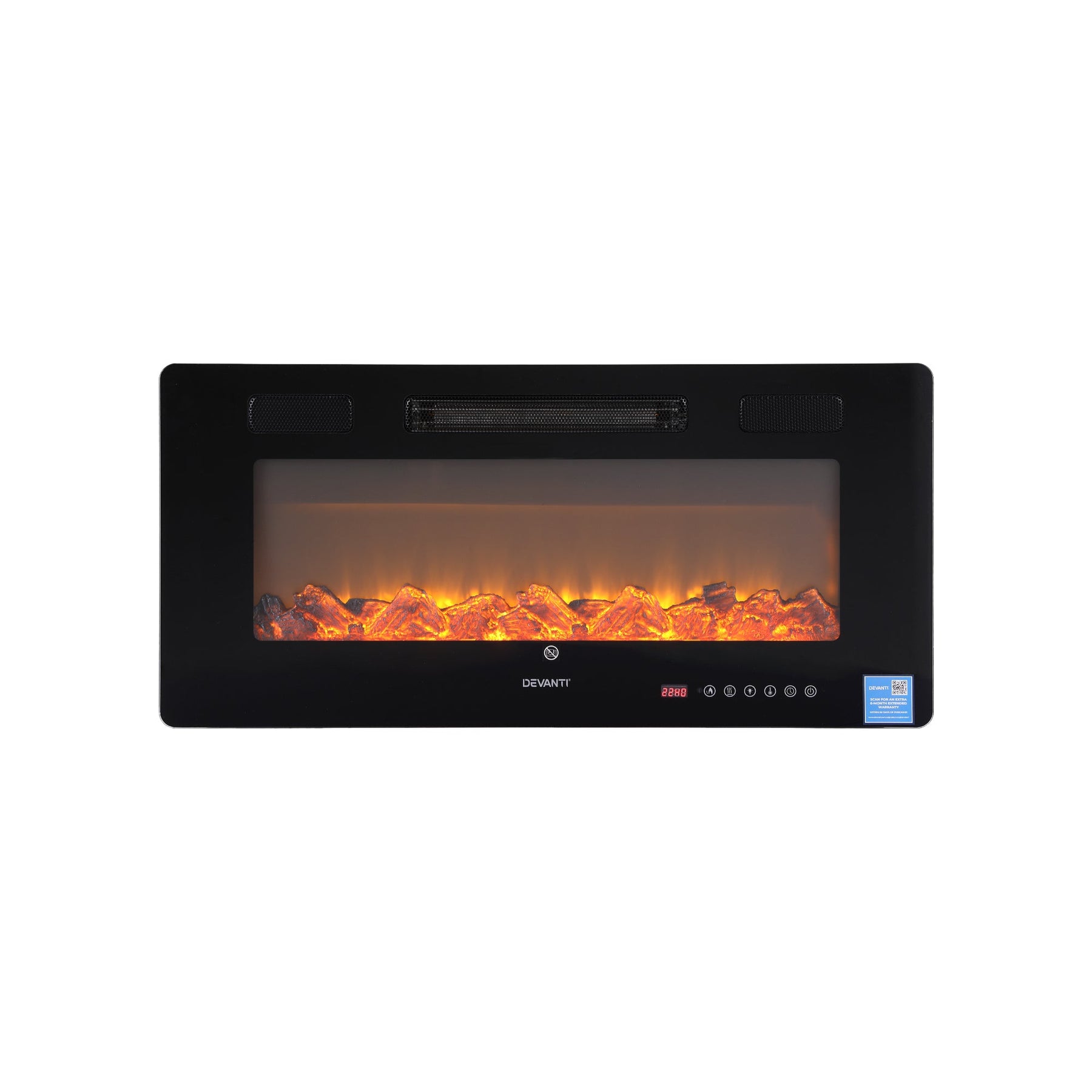 Devanti Electric Fireplace Fire Heater Wall Mounted Insert 3D Flame 1800W Remote Control - SportZone.co.nz