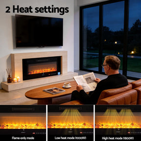 Devanti Electric Fireplace Fire Heater Wall Mounted Insert 3D Flame 1800W Remote Control - SportZone.co.nz