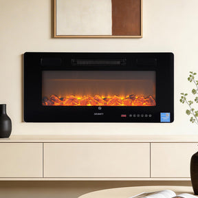 Devanti Electric Fireplace Fire Heater Wall Mounted Insert 3D Flame 1800W Remote Control - SportZone.co.nz
