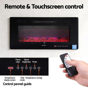 Devanti Electric Fireplace Fire Heater Wall Mounted Insert 3D Flame 1800W Remote Control - SportZone.co.nz
