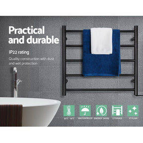 Devanti Electric Heated Towel Rail Rack 5 Bars Wall Mounted Clothes Dry Warmer - SportZone.co.nz