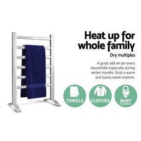 Devanti Electric Heated Towel Rail Rack 6 Bars Freestanding Clothes Dry Warmer - SportZone.co.nz