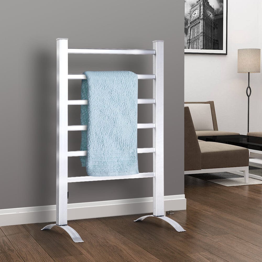Devanti Electric Heated Towel Rail Rack 6 Bars Freestanding Clothes Dry Warmer - SportZone.co.nz