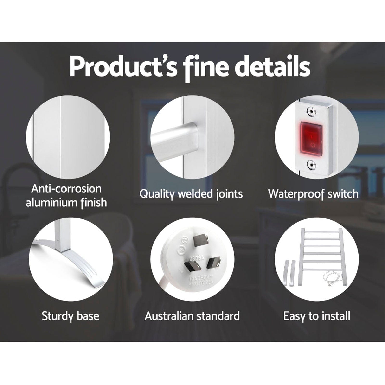 Devanti Electric Heated Towel Rail Rack 6 Bars Freestanding Clothes Dry Warmer - SportZone.co.nz