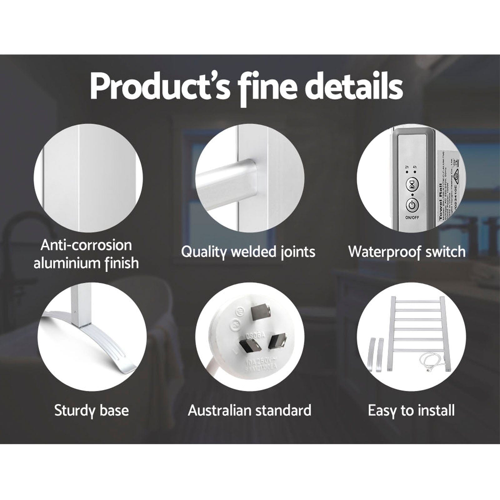 Devanti Electric Heated Towel Rail Rack 6 Bars with Timer Clothes Dry Warmer - SportZone.co.nz