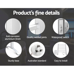 Devanti Electric Heated Towel Rail Rack 6 Bars with Timer Clothes Dry Warmer - SportZone.co.nz