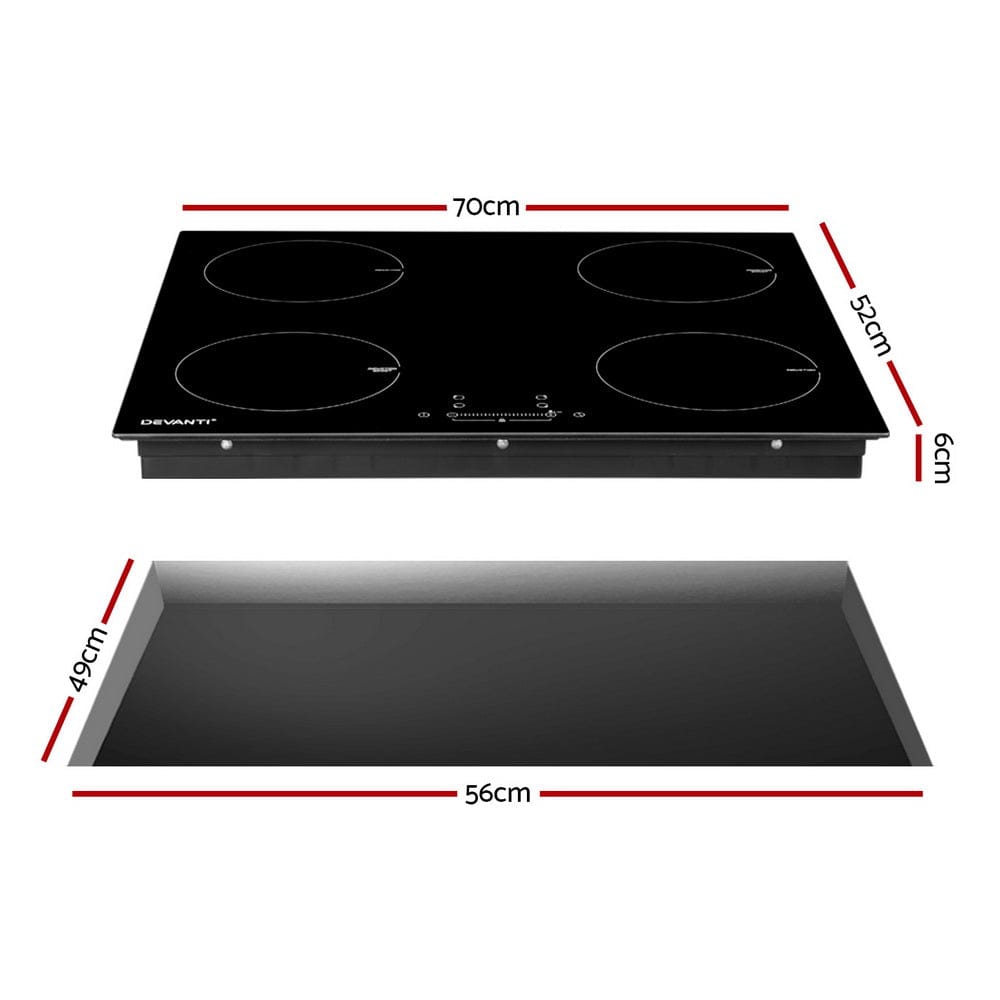 Devanti Electric Induction Cooktop 70cm Ceramic 4 Zones Stove Cook Top Hot Plate 7000W - SportZone.co.nz