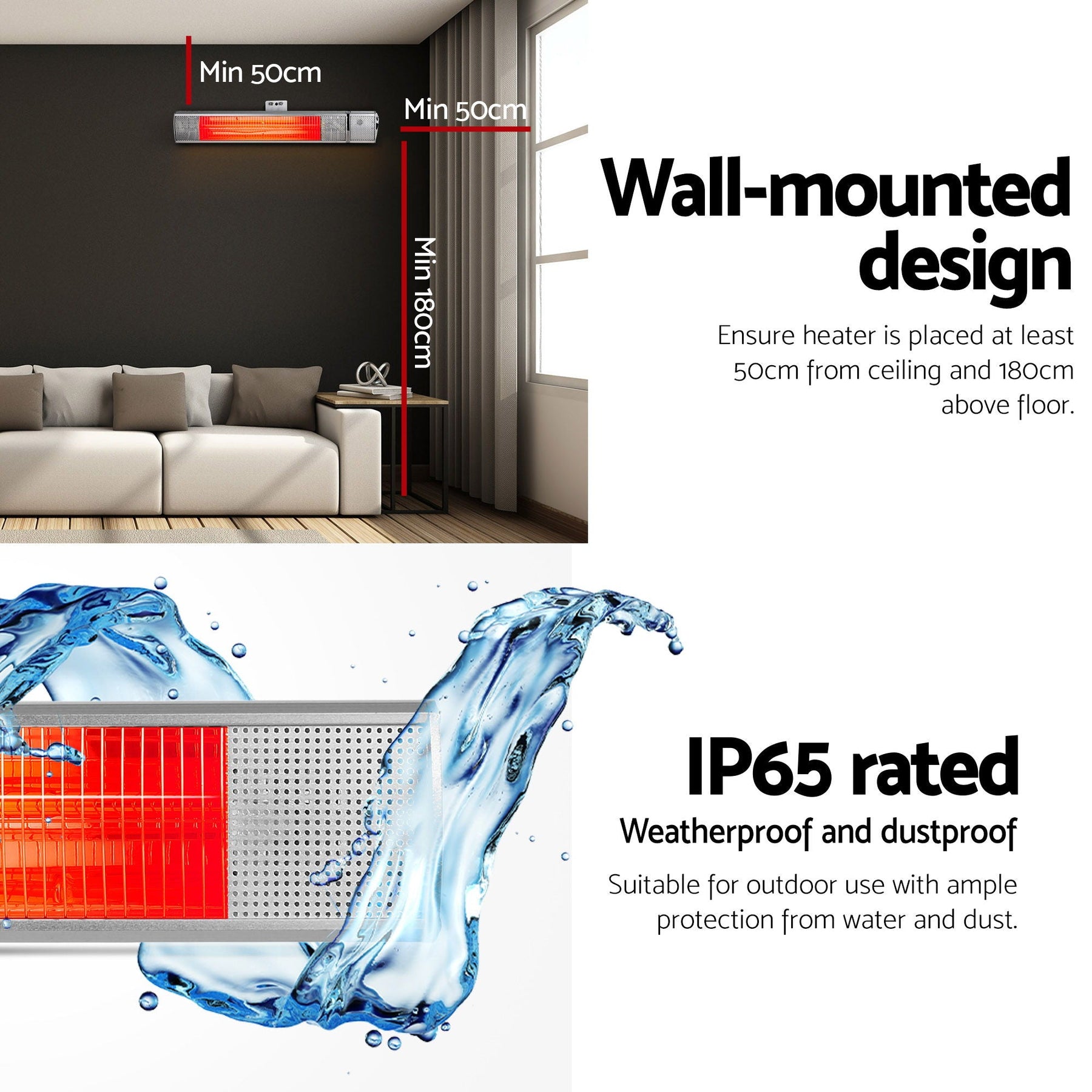 Devanti Electric Strip Heater Infrared Radiant Heaters 2000W - SportZone.co.nz