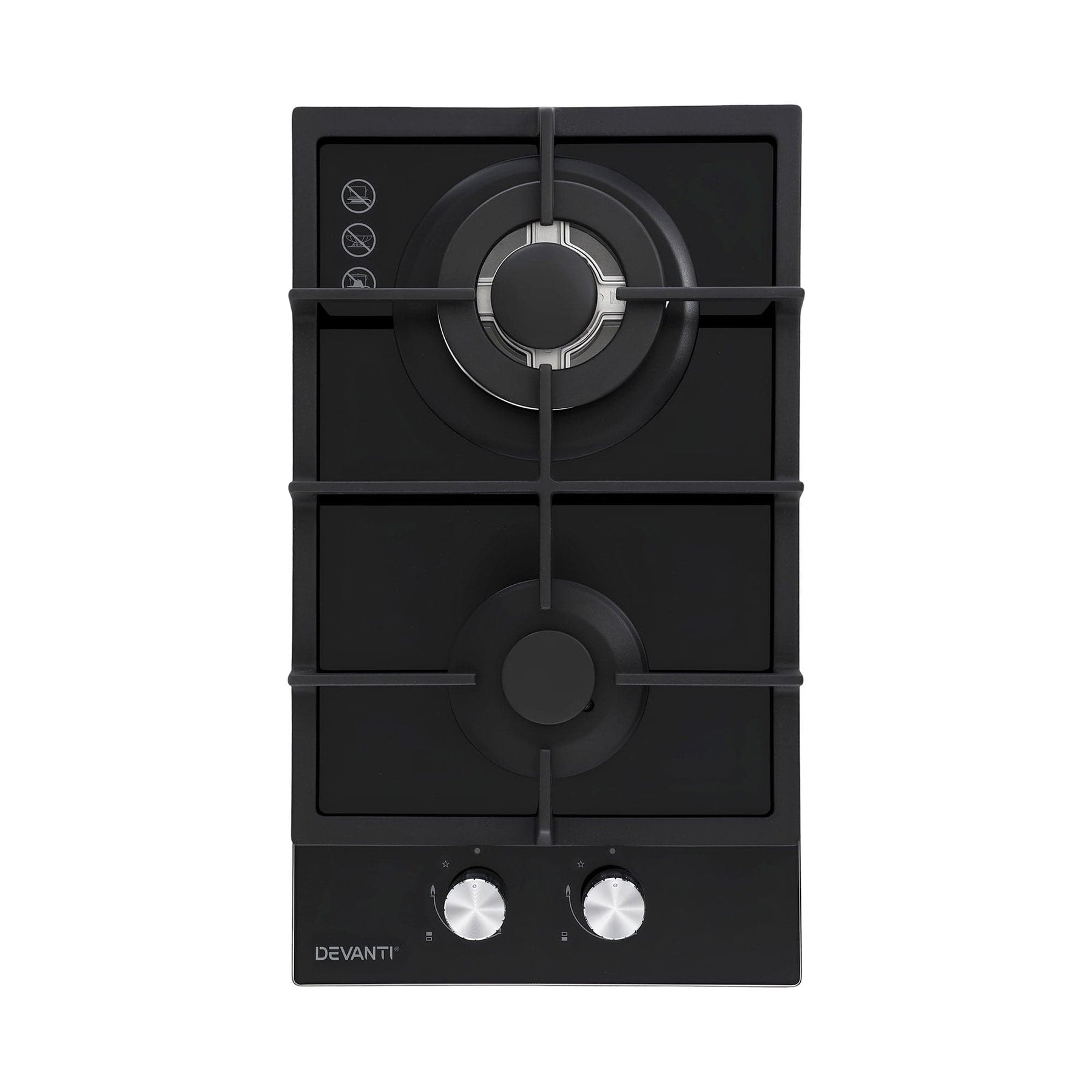 Devanti Gas Cooktop 30cm 2 Burner Built - in Stove Glass Cook Top NG LPG Wok Burner - SportZone.co.nz