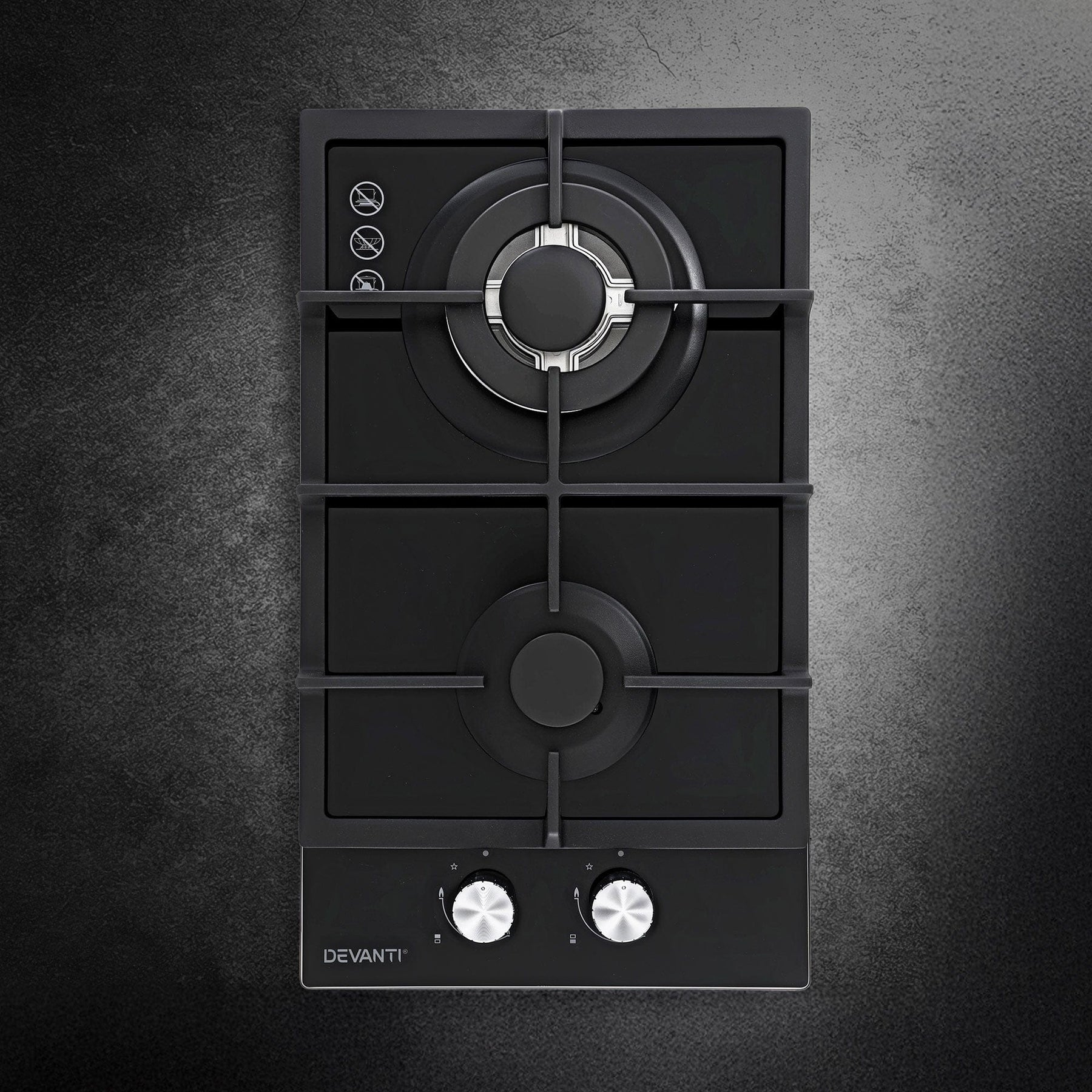 Devanti Gas Cooktop 30cm 2 Burner Built - in Stove Glass Cook Top NG LPG Wok Burner - SportZone.co.nz