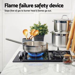 Devanti Gas Cooktop 30cm 2 Burner Built - in Stove Glass Cook Top NG LPG Wok Burner - SportZone.co.nz