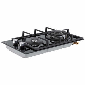 Devanti Gas Cooktop 30cm 2 Burner Built - in Stove Glass Cook Top NG LPG Wok Burner - SportZone.co.nz