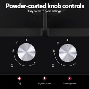 Devanti Gas Cooktop 30cm 2 Burner Built - in Stove Glass Cook Top NG LPG Wok Burner - SportZone.co.nz