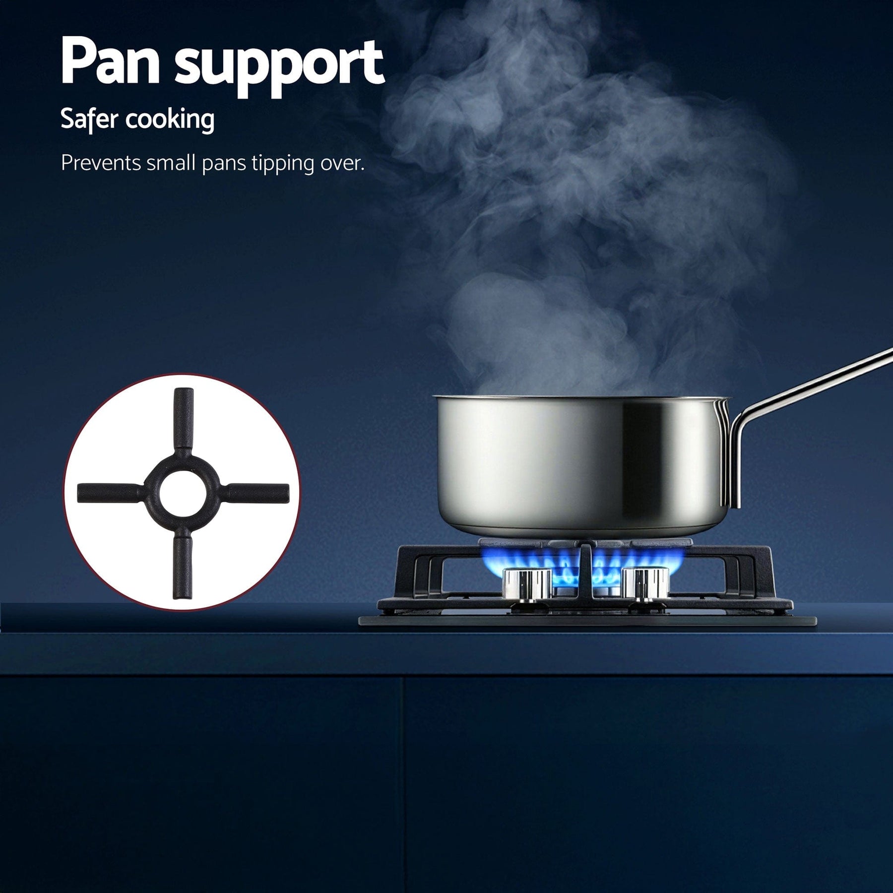 Devanti Gas Cooktop 30cm 2 Burner Built - in Stove Glass Cook Top NG LPG Wok Burner - SportZone.co.nz