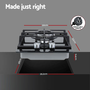 Devanti Gas Cooktop 30cm 2 Burner Built-in Stove Glass Cook Top NG LPG Wok Burner - SportZone.co.nz