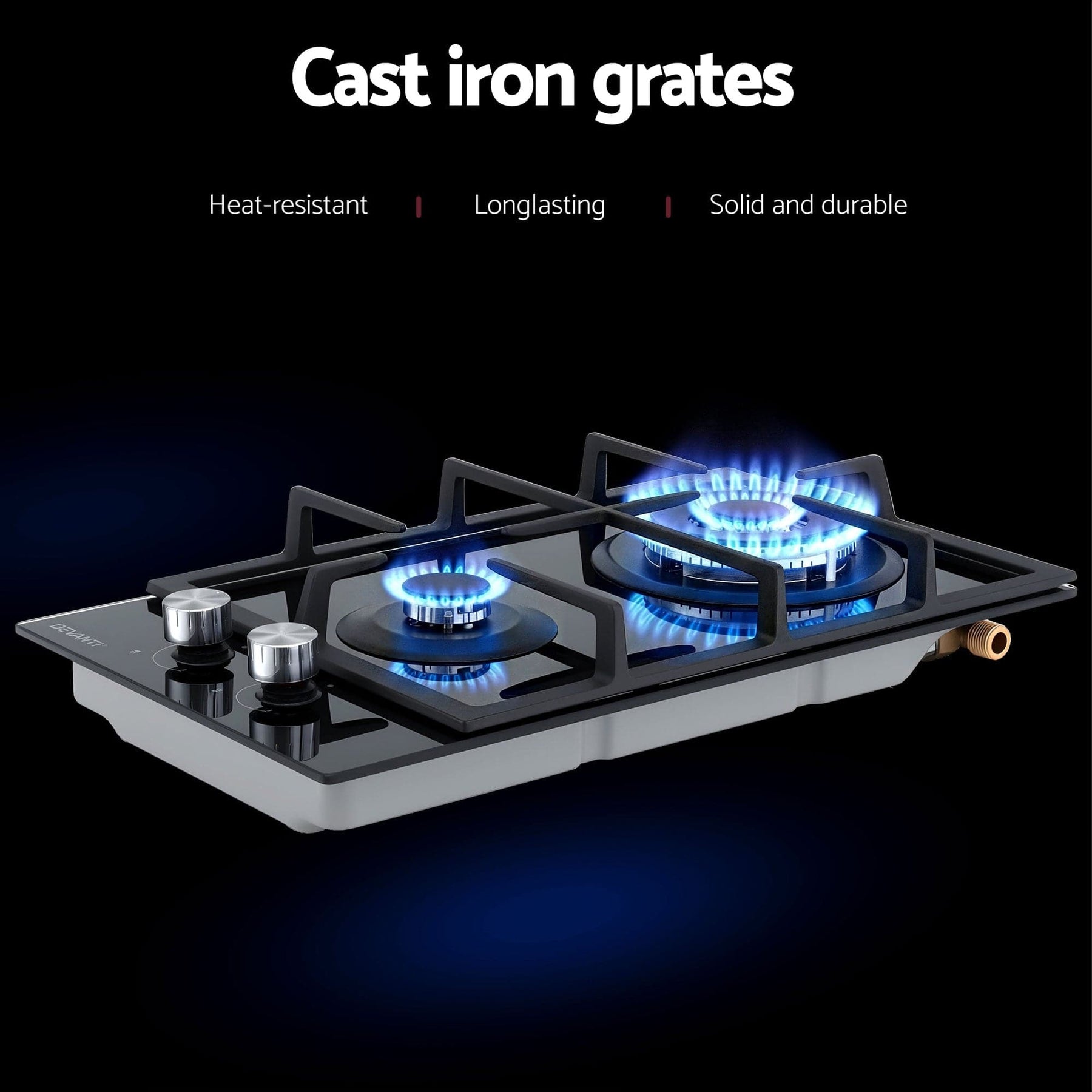 Devanti Gas Cooktop 30cm 2 Burner Built - in Stove Glass Cook Top NG LPG Wok Burner - SportZone.co.nz