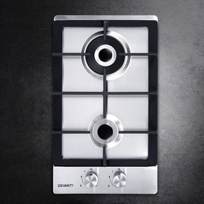 Devanti Gas Cooktop 30cm 2 Burner Silver - SportZone.co.nz