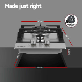 Devanti Gas Cooktop 30cm 2 Burner Silver - SportZone.co.nz