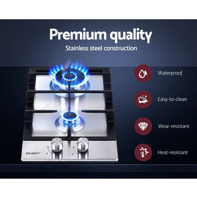 Devanti Gas Cooktop 30cm 2 Burner Silver - SportZone.co.nz