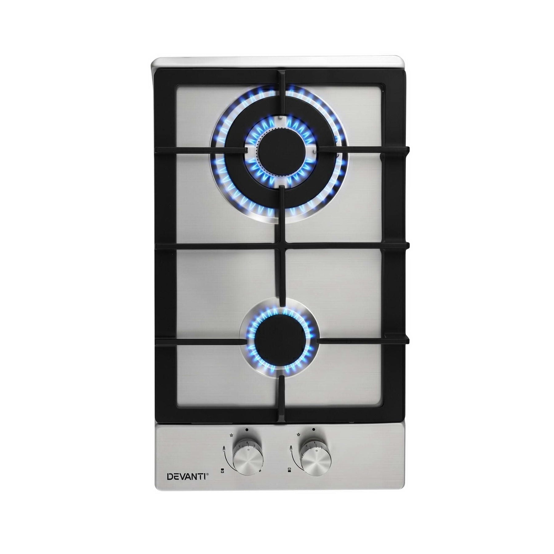 Devanti Gas Cooktop 30cm 2 Burner Silver - SportZone.co.nz