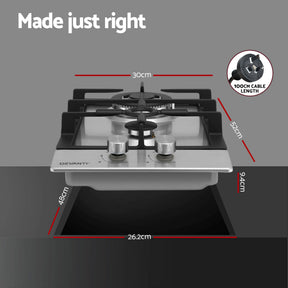 Devanti Gas Cooktop 30cm 2 Burner Silver - SportZone.co.nz