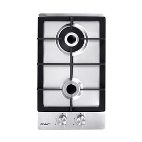 Devanti Gas Cooktop 30cm 2 Burner Silver - SportZone.co.nz