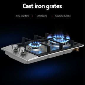 Devanti Gas Cooktop 30cm 2 Burner Silver - SportZone.co.nz