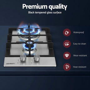 Devanti Gas Cooktop 30cm 2 Burner Silver - SportZone.co.nz