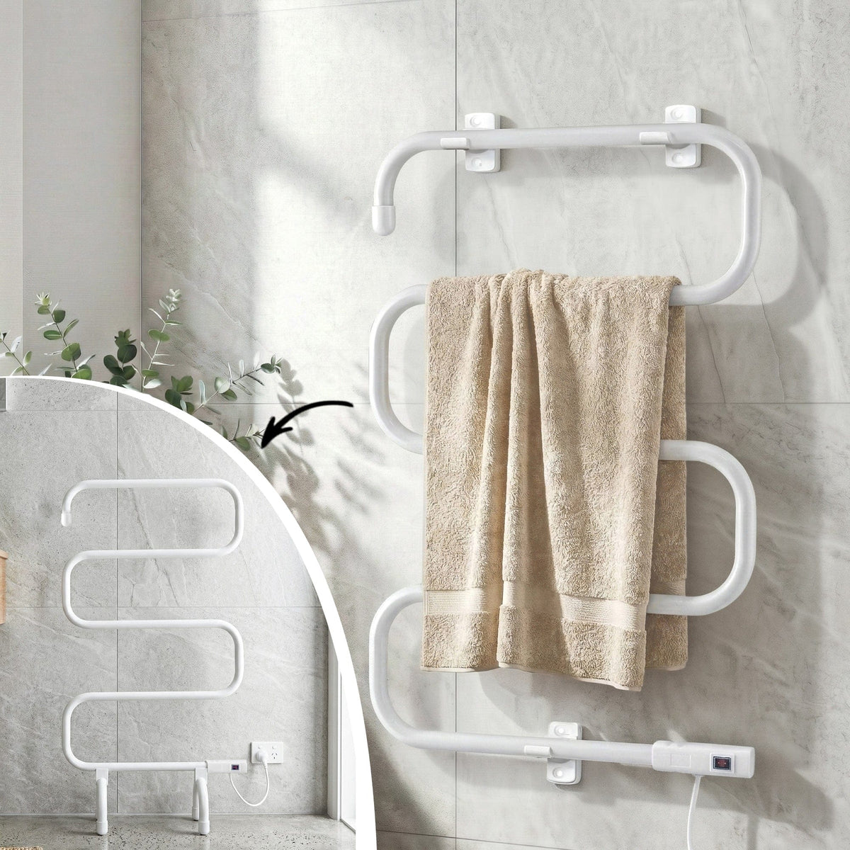 Devanti Heated Towel Rail Freestanding Wall Mounted S - Shape Electric Warmer Rack - SportZone.co.nz