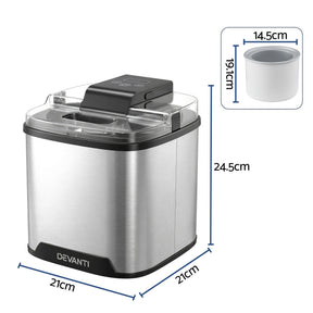 Devanti Ice Cream Maker Machine 2L Homemade Gelato Sorbet Frozen Drinks Sliver - SportZone.co.nz